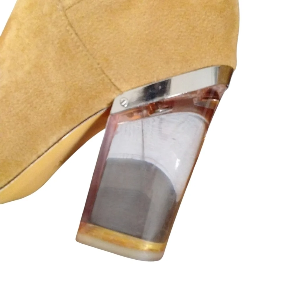 Love For Life Clear Heel Over-the-Knee Boots Mustard/Brown Suede Boots Sz 6